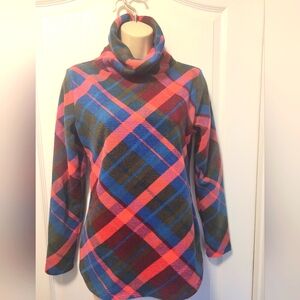 Talbots Women's XS Microfleece Funnel Neck Plaid Pullover Top, EUC